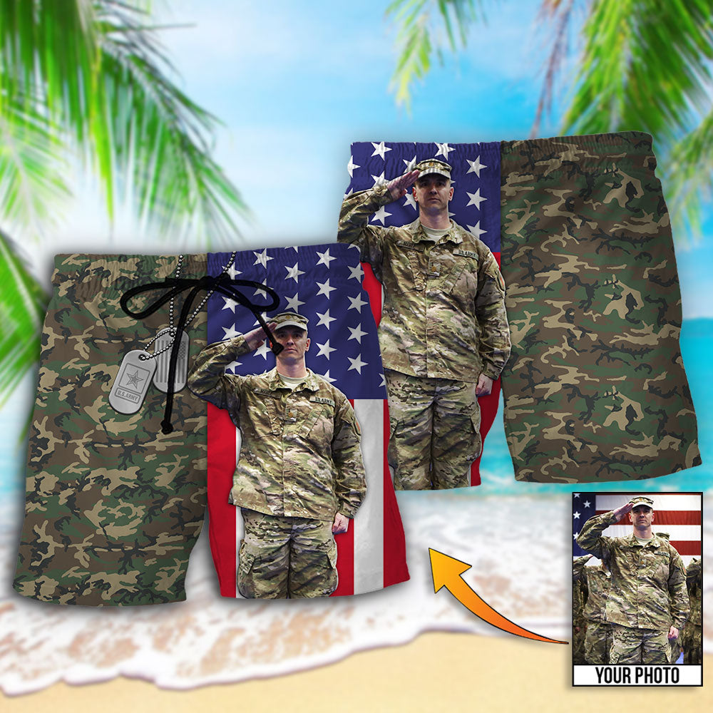 Military Tropical Flag Personalized Photo Beach Shorts For Outdoor Adventures And Thoughtful Seasonal Gifts