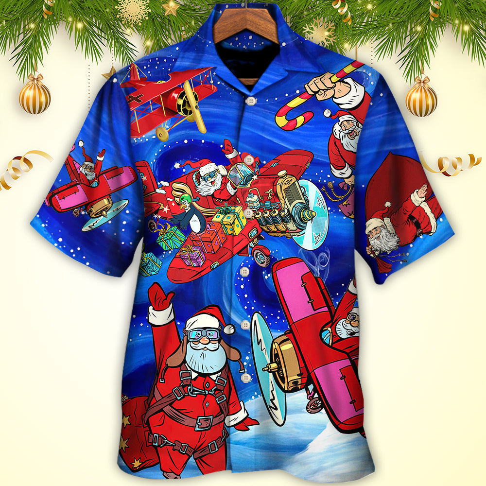 Christmas Reindeer Santa Airplane Hawaiian Shirt Artwork View For Tropical Vacations