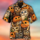 Halloween Owl Pumpkin Hawaiian Shirt For Summer Vacation And Beach Travel