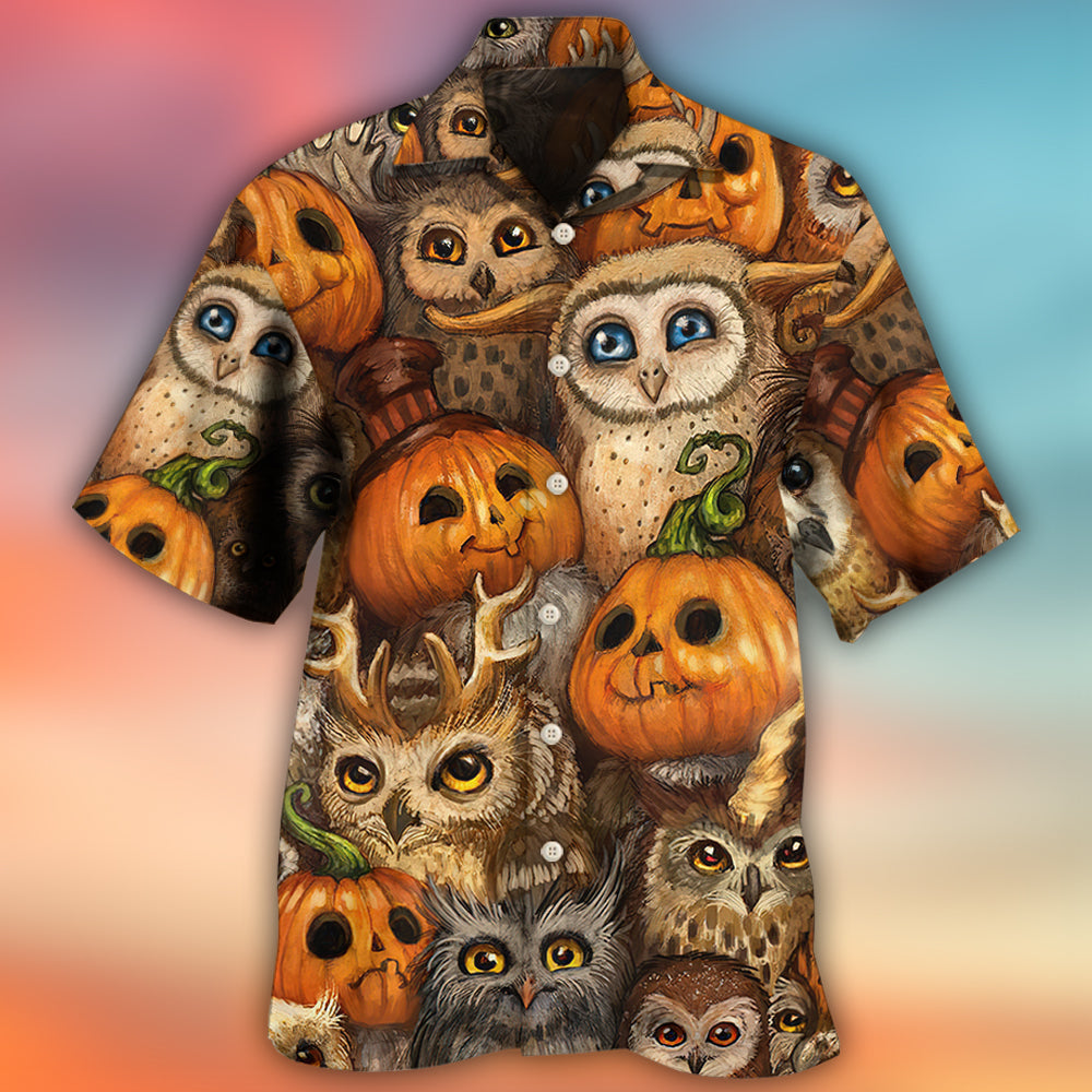 Halloween Owl Pumpkin Hawaiian Shirt For Summer Vacation And Beach Travel