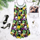 Skull Flowers Tropical V-Neck Sleeveless Cami Dress For Halloween Gatherings And Casual Styling