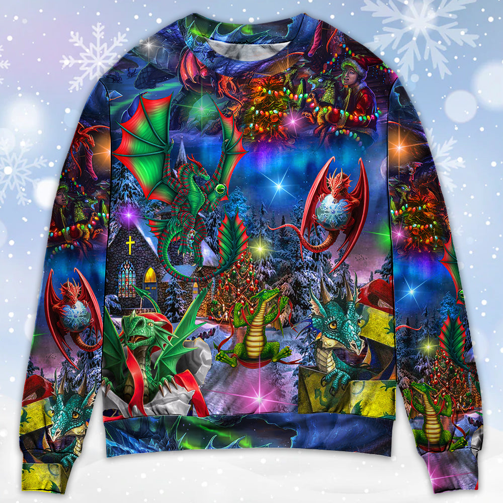 Christmas Dragon Light Fantasy Sweater For Festive Parties Family Photos And Comfortable Seasonal Wear