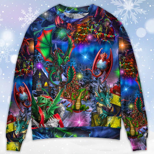 Christmas Dragon Light Fantasy Sweater For Festive Parties Family Photos And Comfortable Seasonal Wear