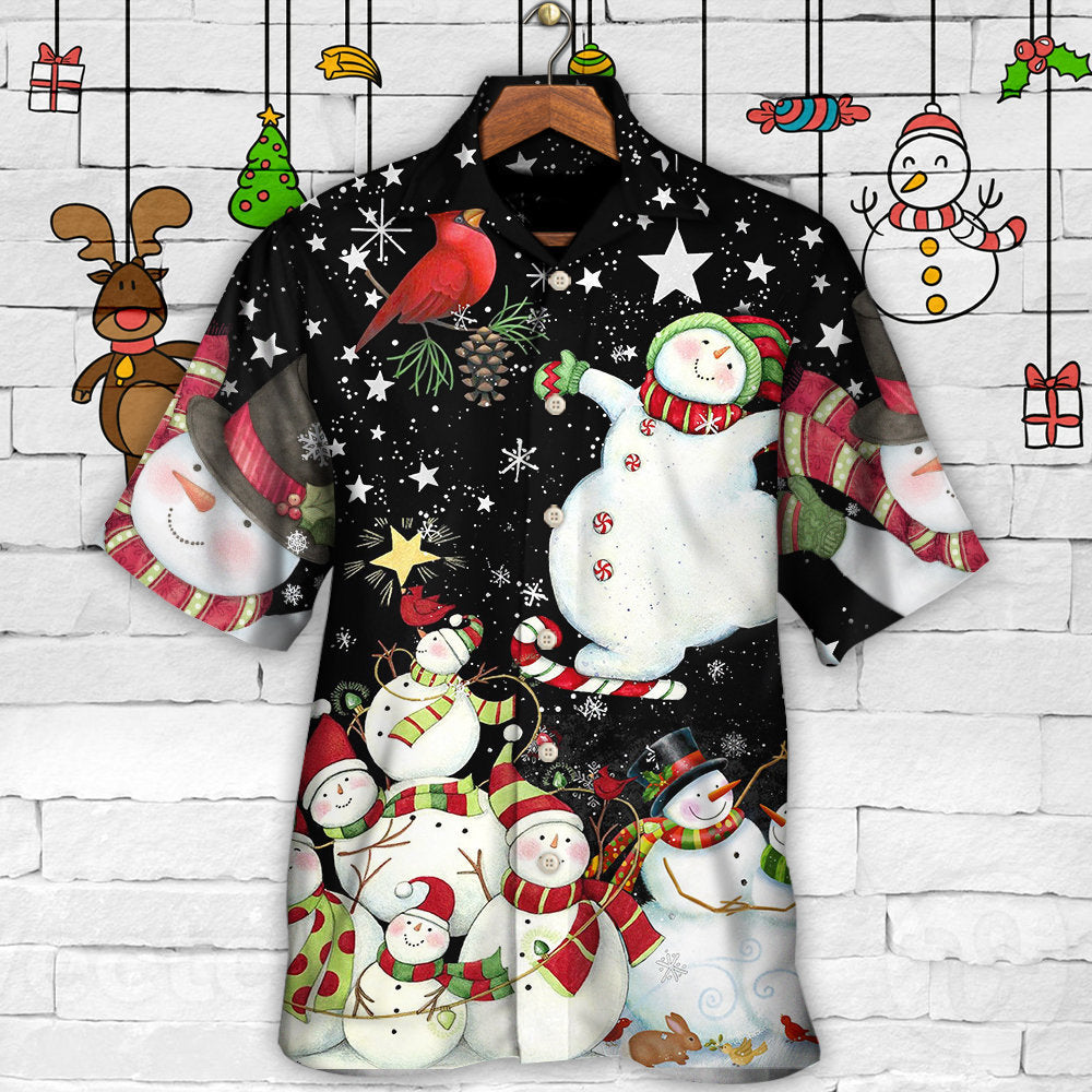 Christmas Snowman Hawaiian Shirt Tropical Styling View For Vacation Style