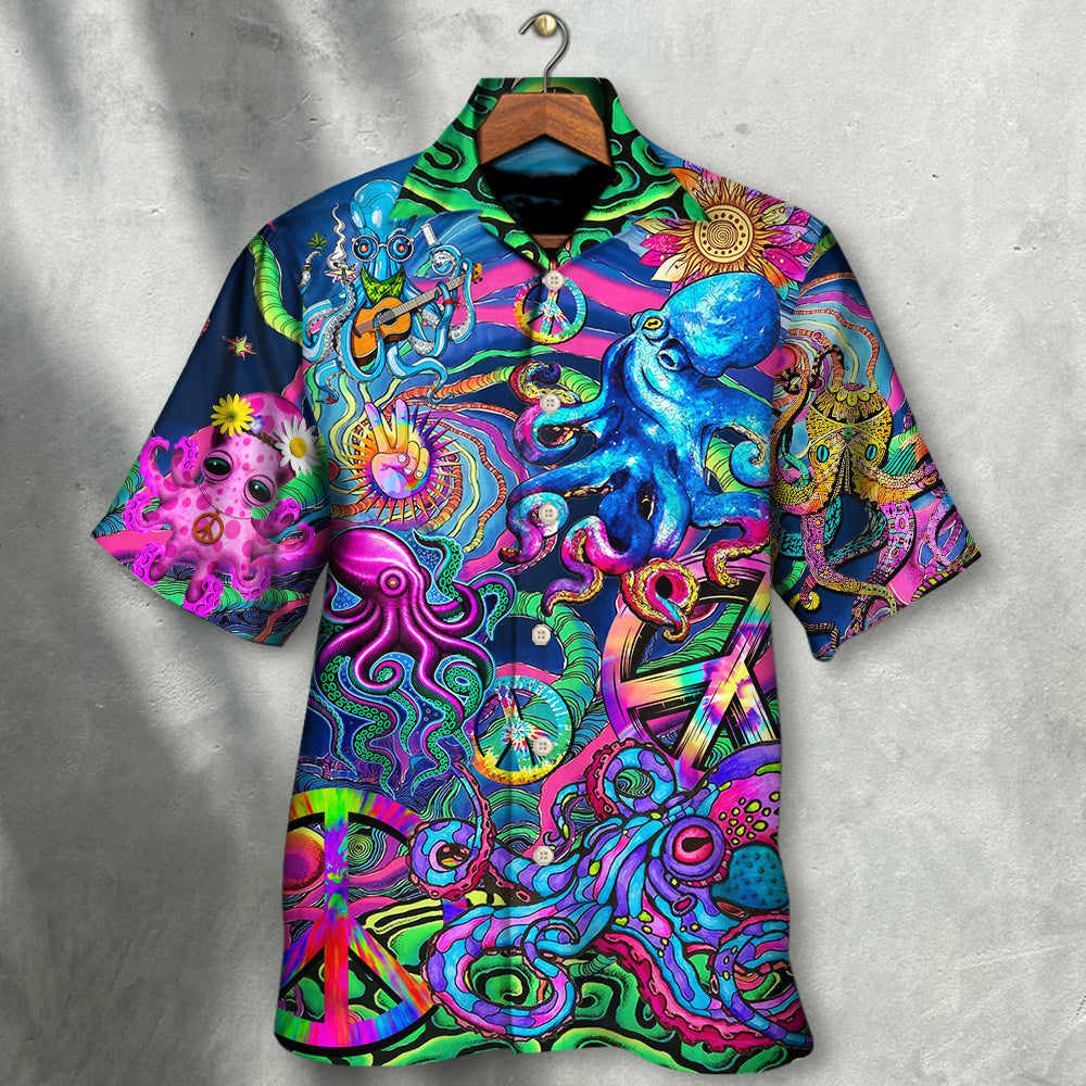 Bohemian Funny Colorful Octopus Tie Dye Hawaiian Shirt For Vacation Days And Relaxed Coastal Outings