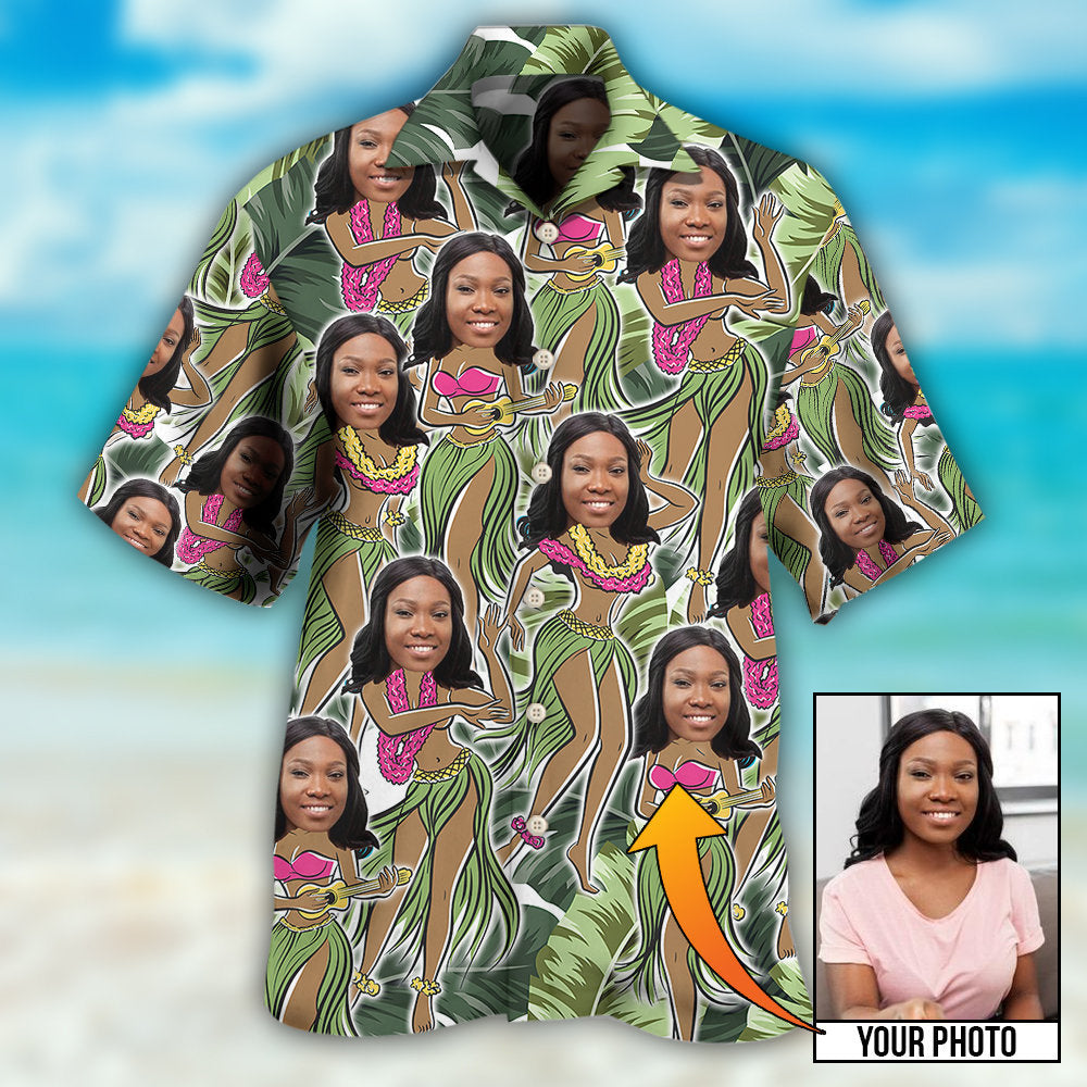 Black Tropical Woman Face Amazing Leaf Custom Hawaiian Shirt Artwork Detail For Resort Trips And Outdoor Activities