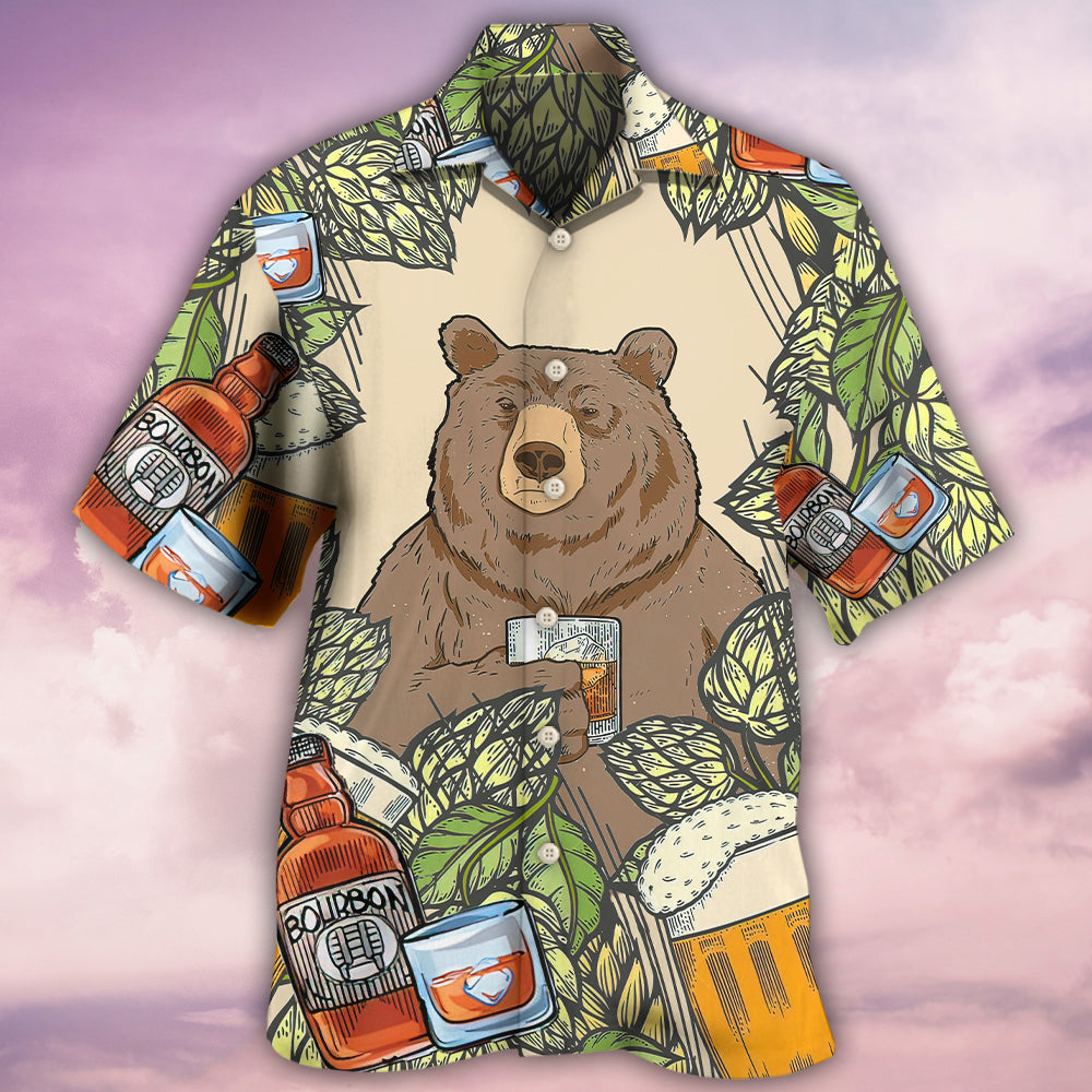 Bear Drink Bourbon Hawaiian Shirt Pattern View For Lightweight Everyday Style