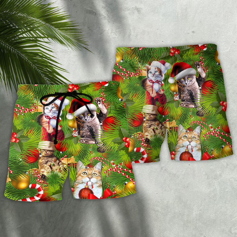 Christmas Lazy Cat Cozy Holiday Beach Shorts Pattern Detail For Sunny Outdoor Activities