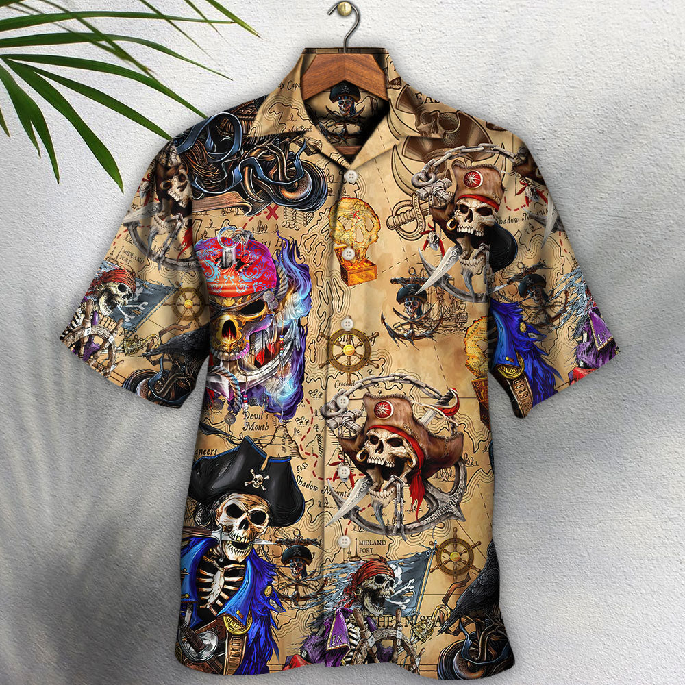 Skull Nautical Pirate Treasure Map Adventure Hawaiian Shirt For Resort Getaways And Comfortable Summer Activities