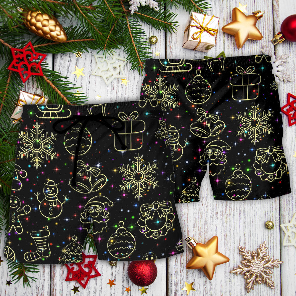 Christmas Neon Light Beach Shorts Pattern Detail For Resort Wear And Easy Warm Weather Wear