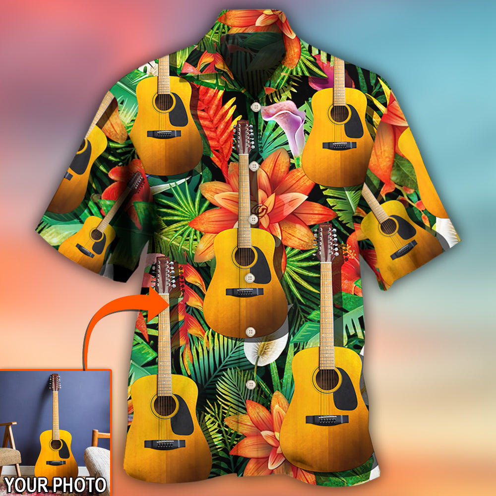 Tropical Guitar Various Custom Photo Hawaiian Shirt Design Detail For Sunny Adventures And Casual Wear