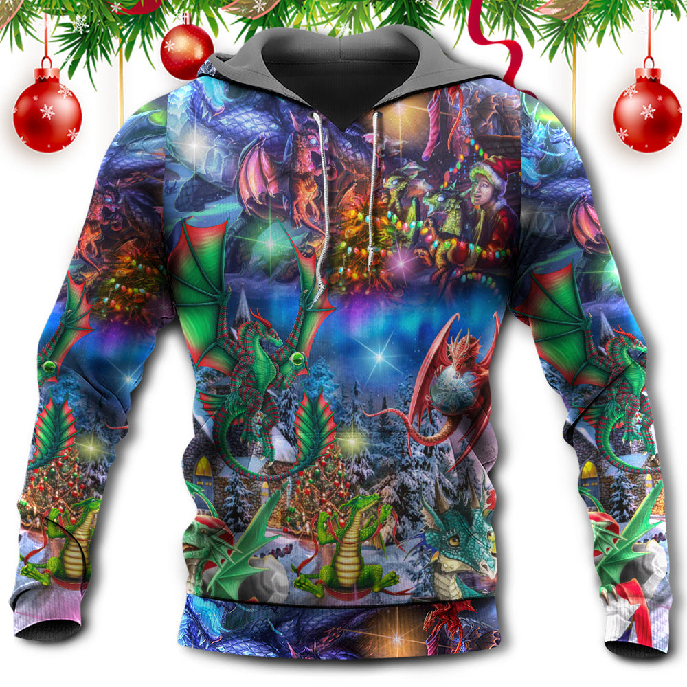 Christmas Dragon Light Hoodie For Festive Days Casual Adventures And Thoughtful Seasonal Gifting