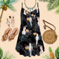 Parrot Loves Black Color Bassic V-Neck Sleeveless Cami Dress For Beach Festivals And Comfortable Summer Outfits