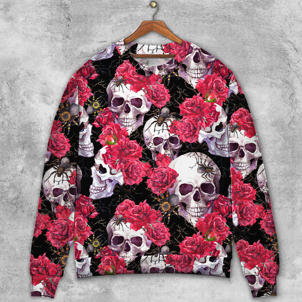 Skull And Roses With Spider Sweater For Fantasy Fans Casual Outings And Weekend Adventures