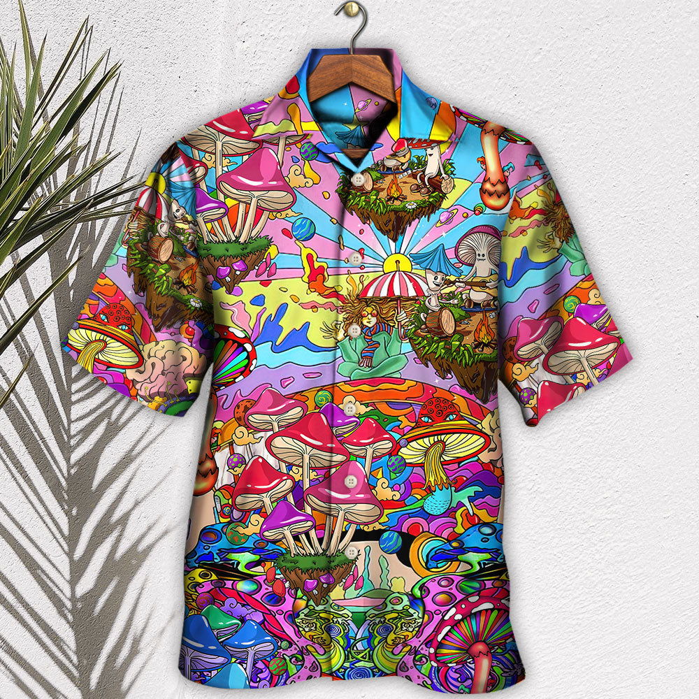 Psychedelic Hippie Mushroom Hallucinogenic Hawaiian Shirt Summer Design Detail For Casual Outings
