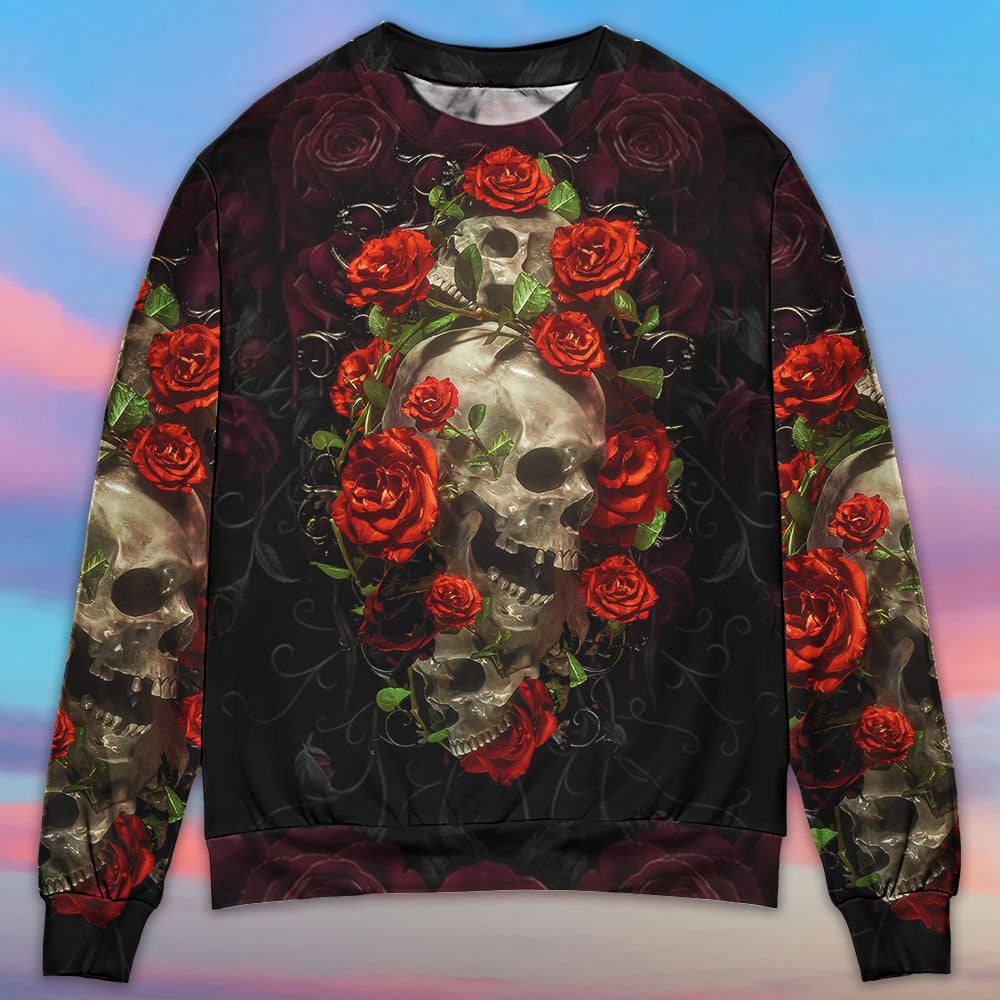 Skull And Roses Sweater For Fantasy Fans Casual Outings And Weekend Adventures