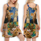 Cat Dreaming Stars V-Neck Sleeveless Cami Dress For Festivals And Relaxed Daily Fashion