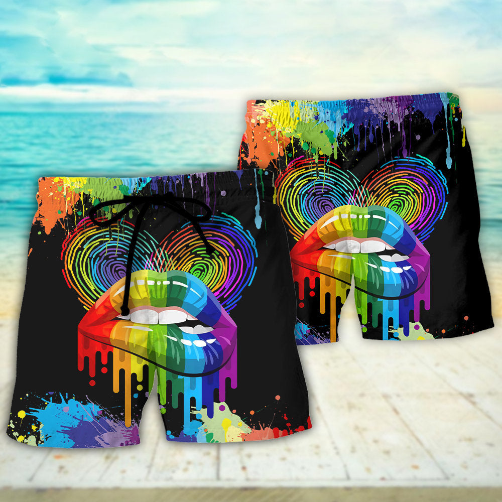 LGBT Pride Lips Color Of Happiness Beach Shorts Pattern View For Vacation Travel And Outdoor Fun