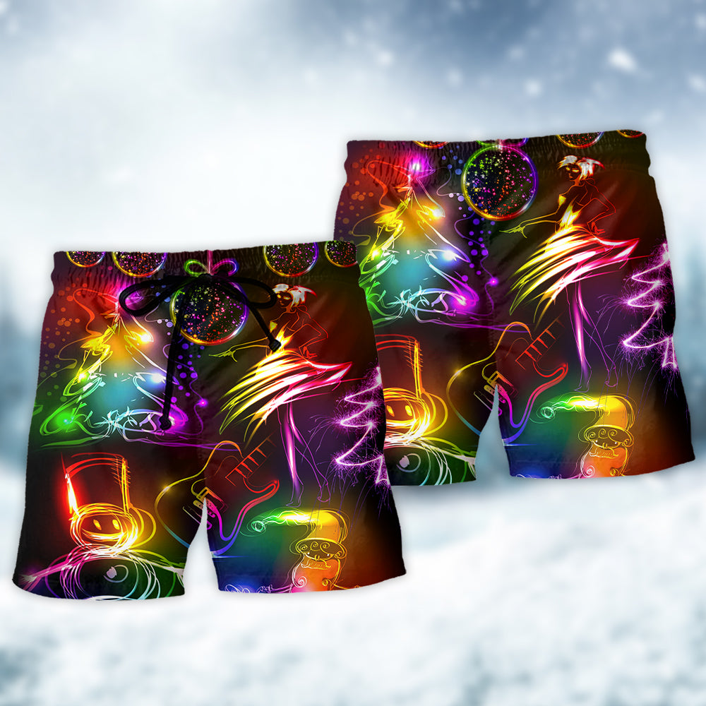 Dancing Santa Snowman Neon Christmas Beach Shorts For Resort Travel And Thoughtful Summer Gifting
