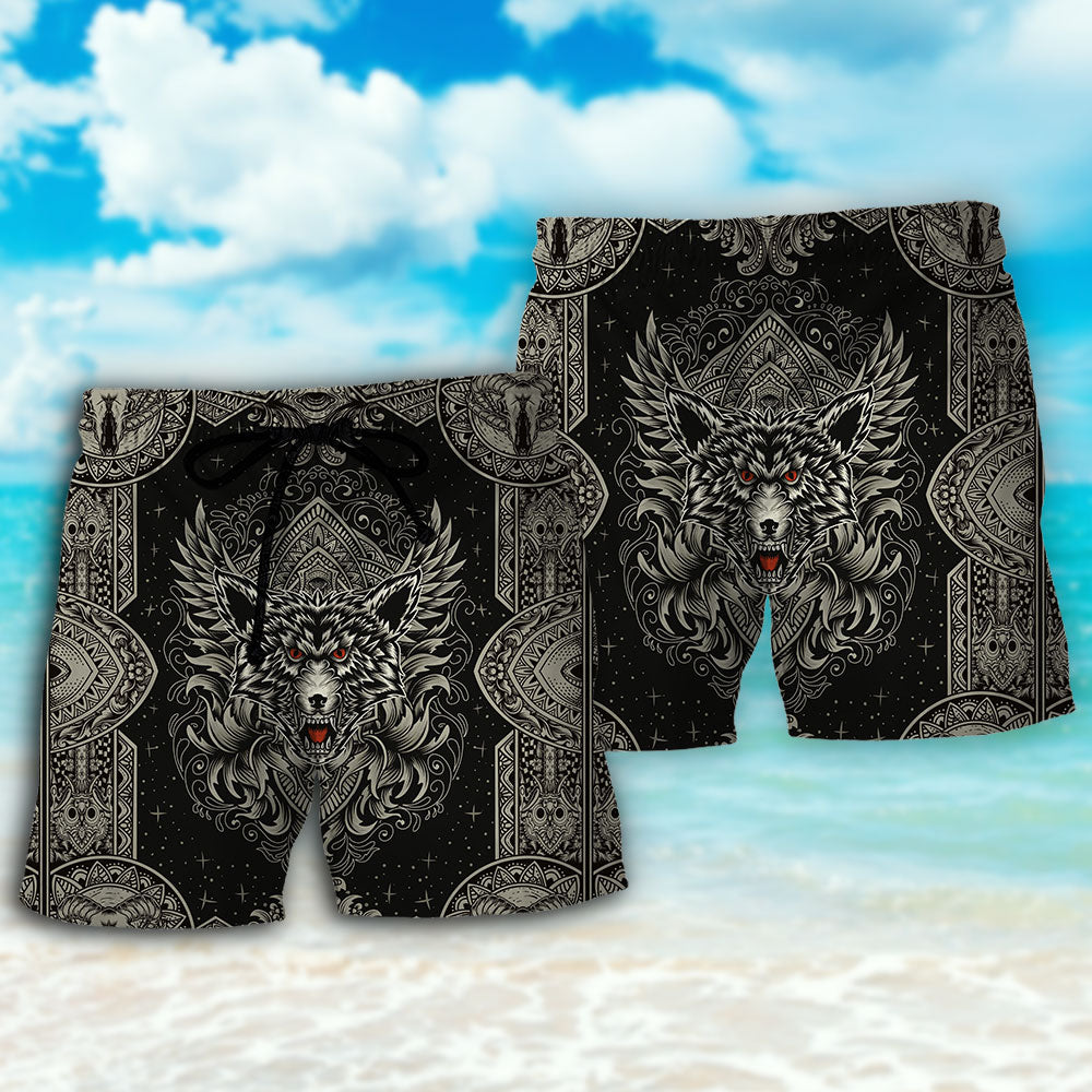 Minimal Wolf Line Dark Beach Shorts Design Detail For Casual Warm Weather Outfits