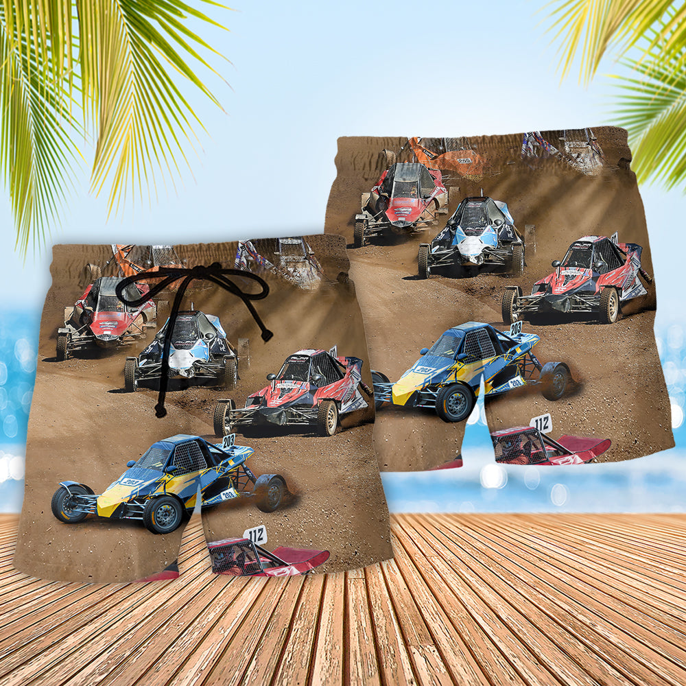 Autocross Racing Car Beach Shorts Pattern Detail For Summer Adventures And Comfortable Daily Wear