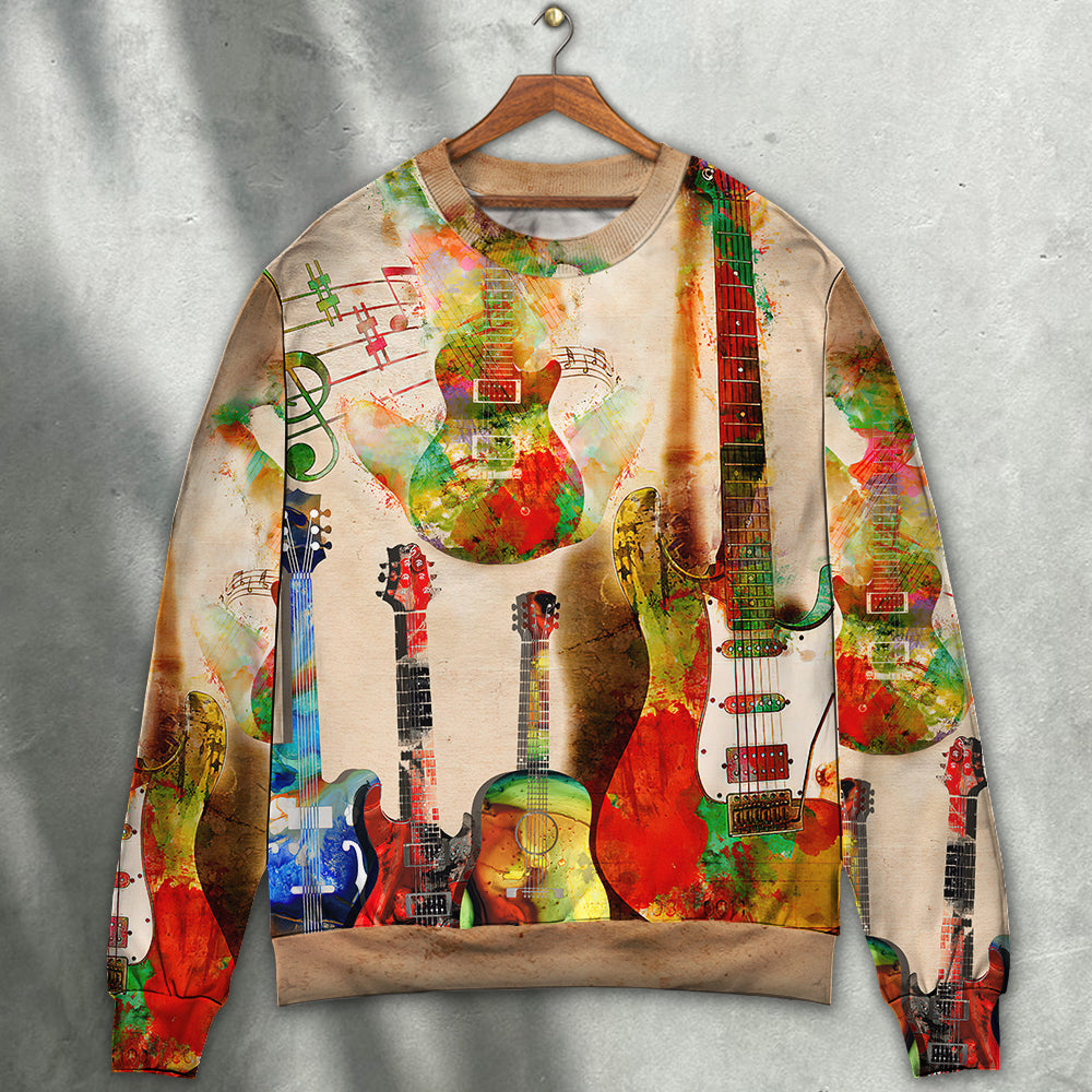 Abstract Colorful Guitar Sweater For Holidays Parties And Comfortable Everyday Wear