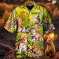 Floral Easter Rabbit Relaxed Landscape Hawaiian Shirt Fabric Pattern Detail For Vacation Style
