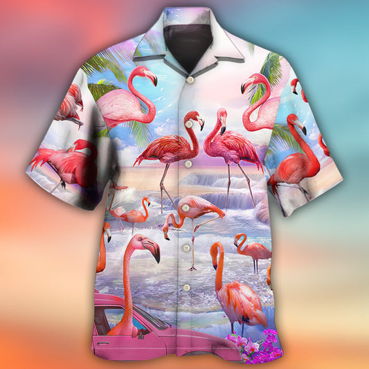 Tropical Summer Flamingo Paradise Hawaiian Shirt Graphic Artwork Detail For Island Holidays