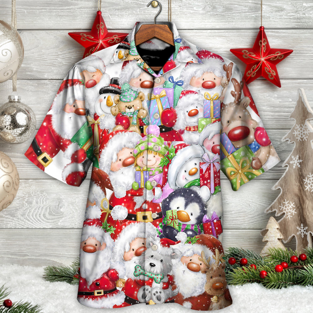 Happy Christmas Santa Friends Together Hawaiian Shirt For Coastal Adventures And Warm Weather Wear