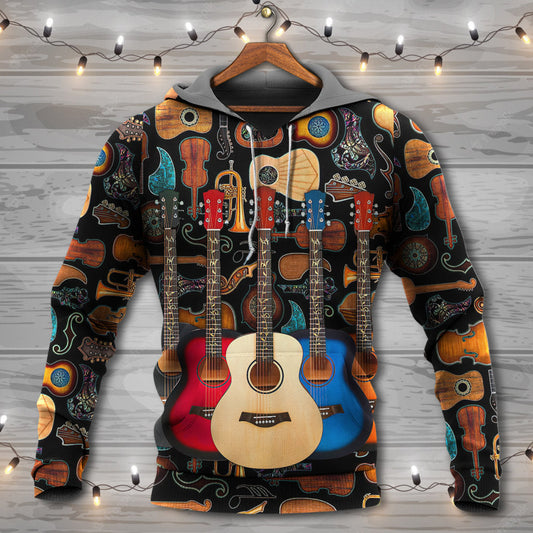Happy Guitar Lover Music Life Hoodie For Studio Sessions Casual Events And Comfortable Daily Style