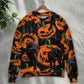 Halloween Black Cat Pumpkin Tropical Sweater For Art Fans Travel Parties And Distinctive Casual Style