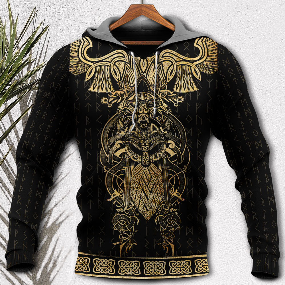 Yellow Viking Warrior Raven Symbol Hoodie For Norse Themed Outfits Weekend Travel And Relaxed Comfort