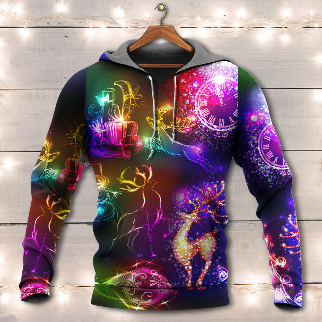 Neon Bright Christmas Reindeer Light Hoodie For Holiday Parties Weekend Outings And Cheerful Gift Giving