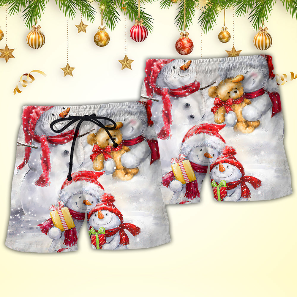 Christmas Snowman Love Painting Beach Shorts For Warm Weather Travel And Everyday Comfort