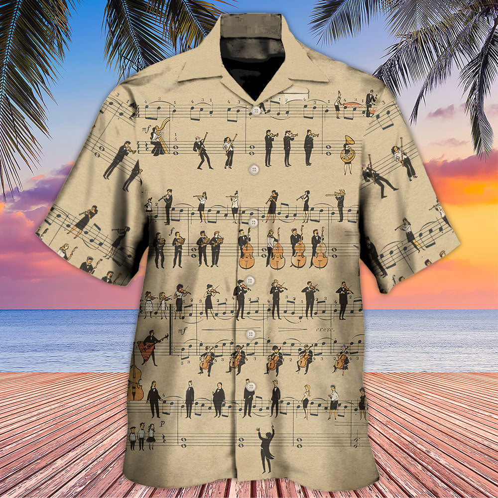 Retro Music Notes Hawaiian Shirt Pattern View For Lightweight Everyday Style
