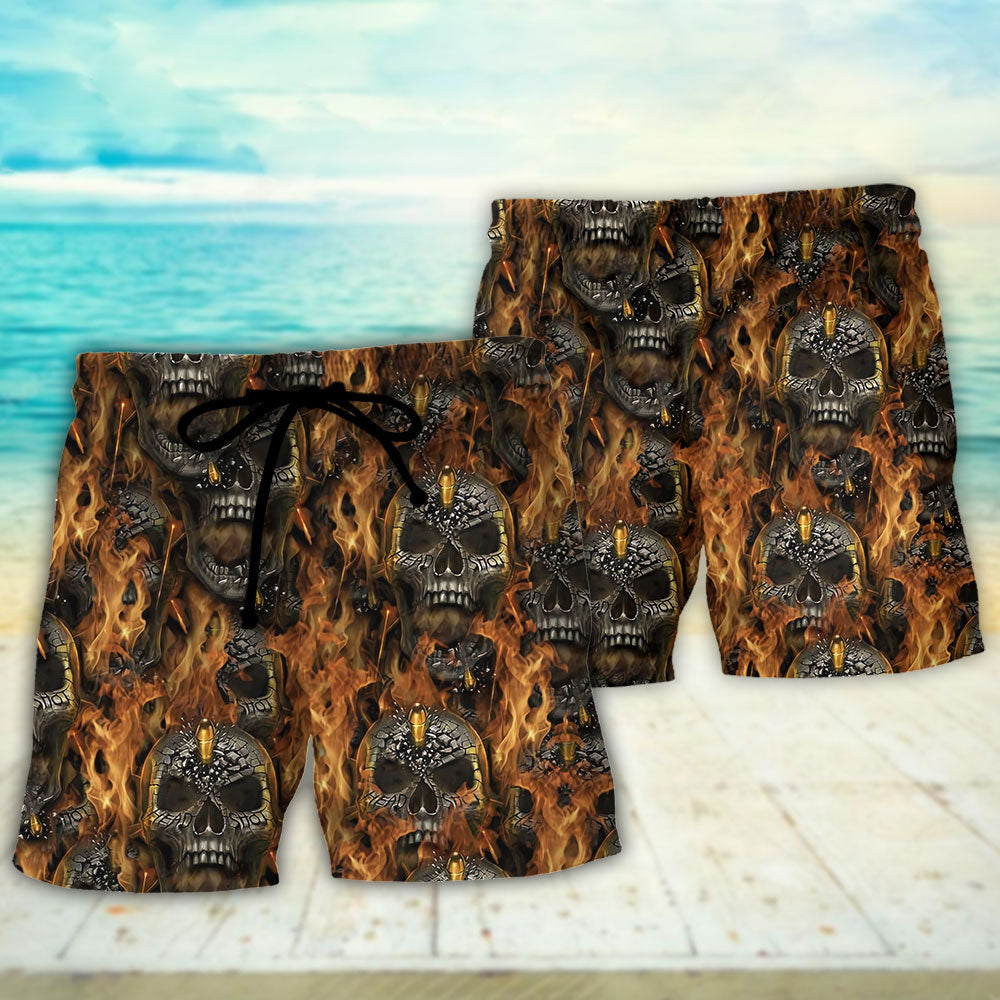 Skull Fire Dark Beach Shorts For Sunny Holidays And Comfortable Daily Styling