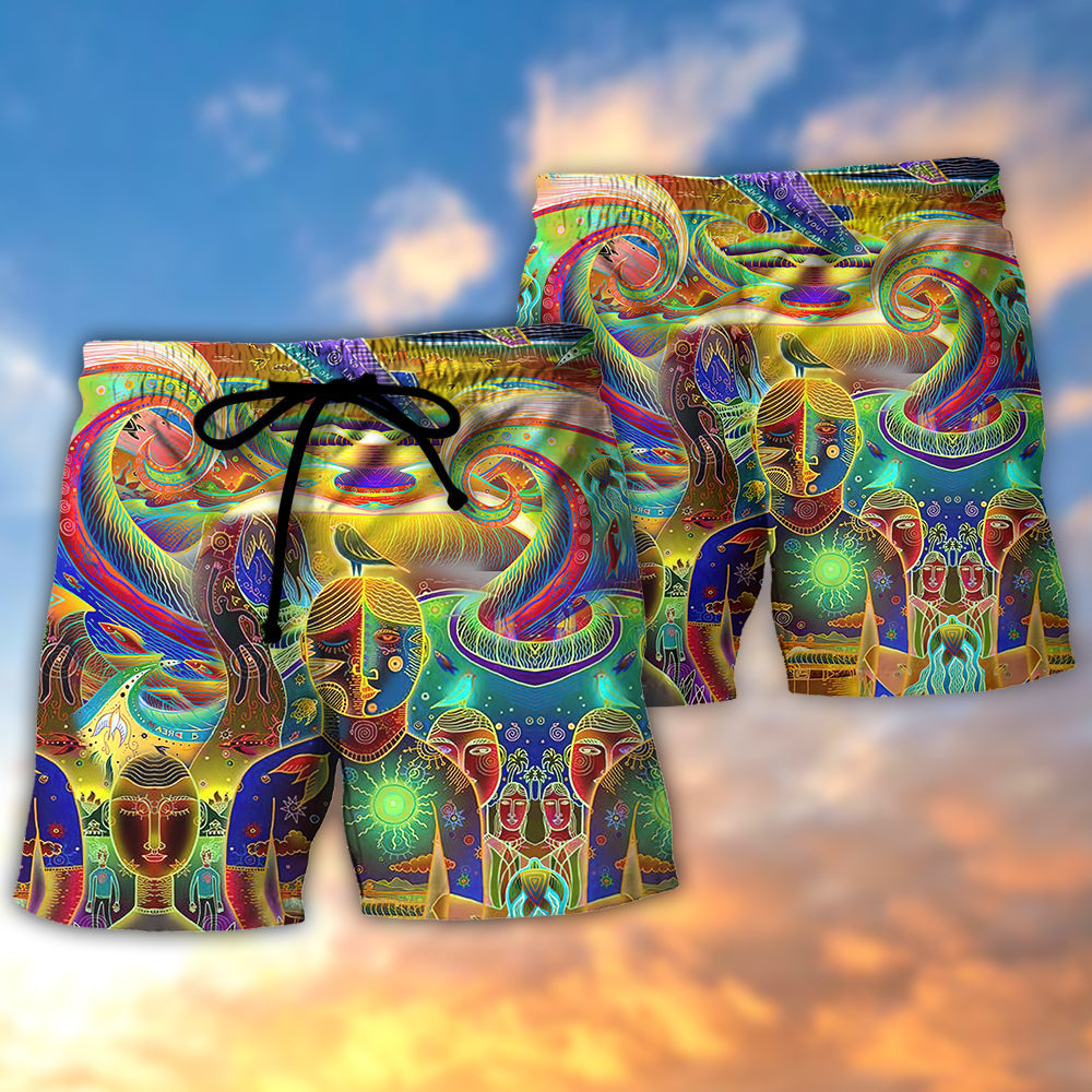 Hippie Peace Neon Colorful Beach Shorts Pattern Detail For Sunny Day Adventures And Everyday Comfort