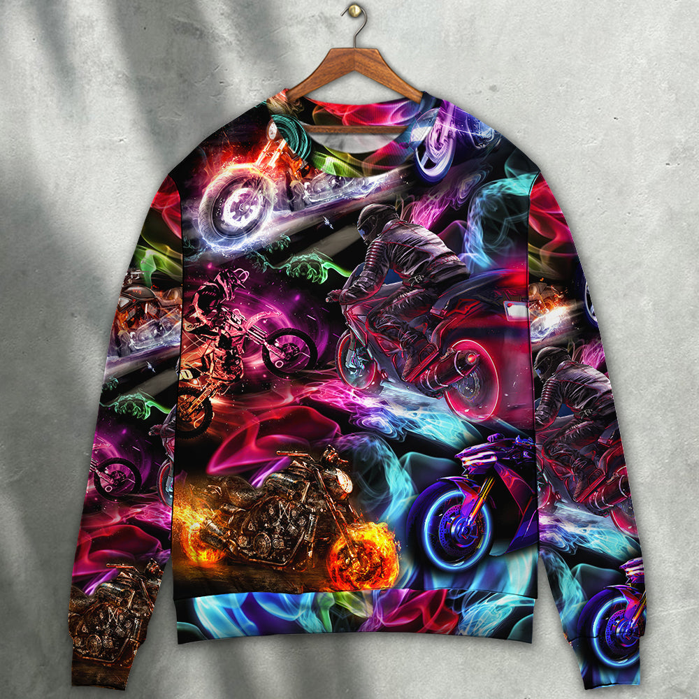 Motorcycle Racing Neon Light Colorful Sweater For Road Trips Weekend Gatherings And Thoughtful Gift Giving