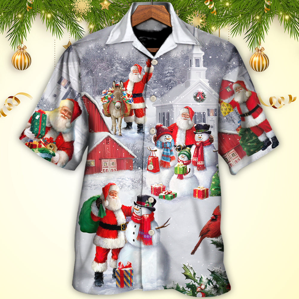 Christmas Santa Snowman Family Town Hawaiian Shirt Design View For Summer Travel