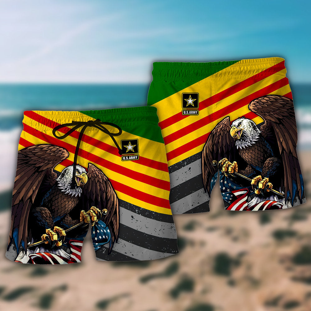 Vietnam Veteran Love Freedom Proud Beach Shorts Artwork Detail For Tropical Travel And Everyday Wear