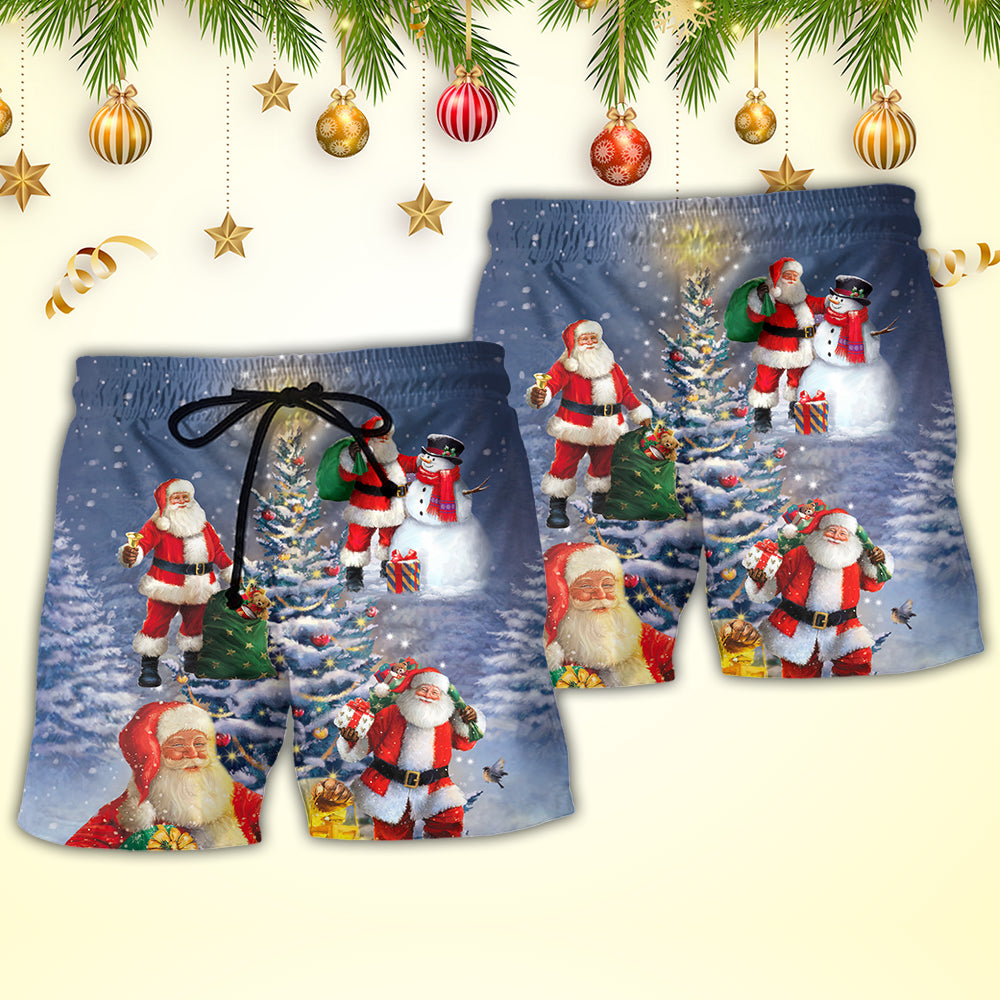 Christmas Light Santa Tree Beach Shorts Pattern Detail For Poolside Fun And Bright Seasonal Outfits