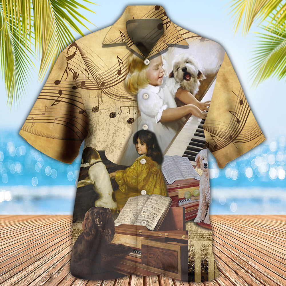 Piano Dogs Hawaiian Shirt Artwork Detail For Tropical Trips And Casual Outings