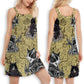 Cat Warrior Strong Vintage V-Neck Sleeveless Cami Dress For Festivals And Relaxed Daily Fashion