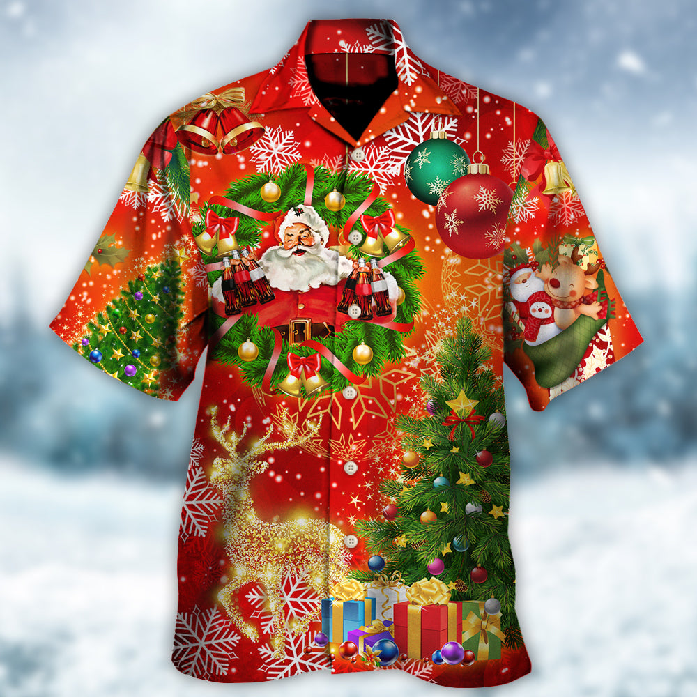 Red Christmas Drinking Tree Light Hawaiian Shirt For Summer Events And Casual Outdoor Wear