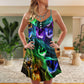 Bright Neon Cat Style V-Neck Sleeveless Cami Dress For Playful Summer Getaways And Thoughtful Gift Giving