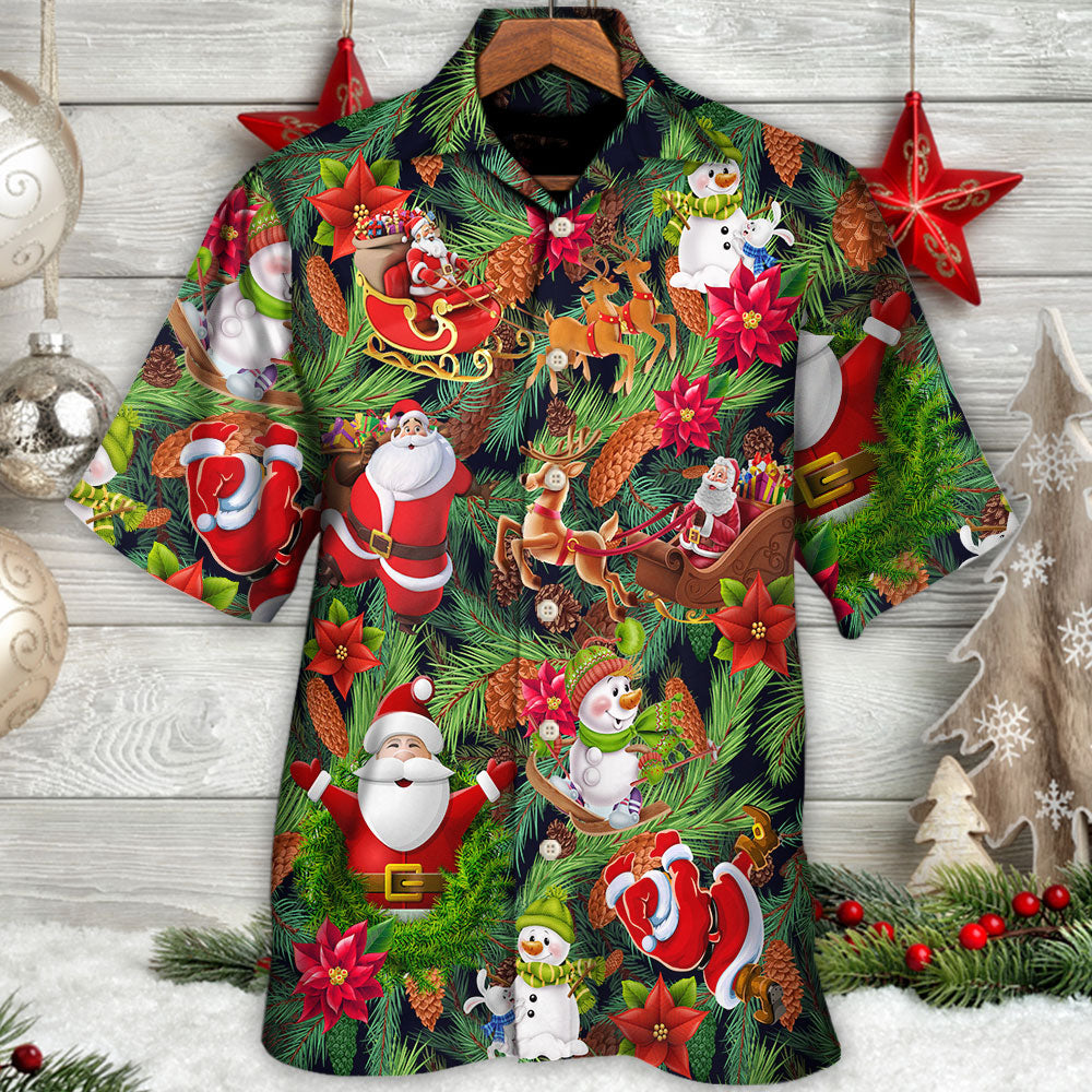Festive Christmas Santa Snowman Hawaiian Shirt Relaxed Style View For Coastal Travel