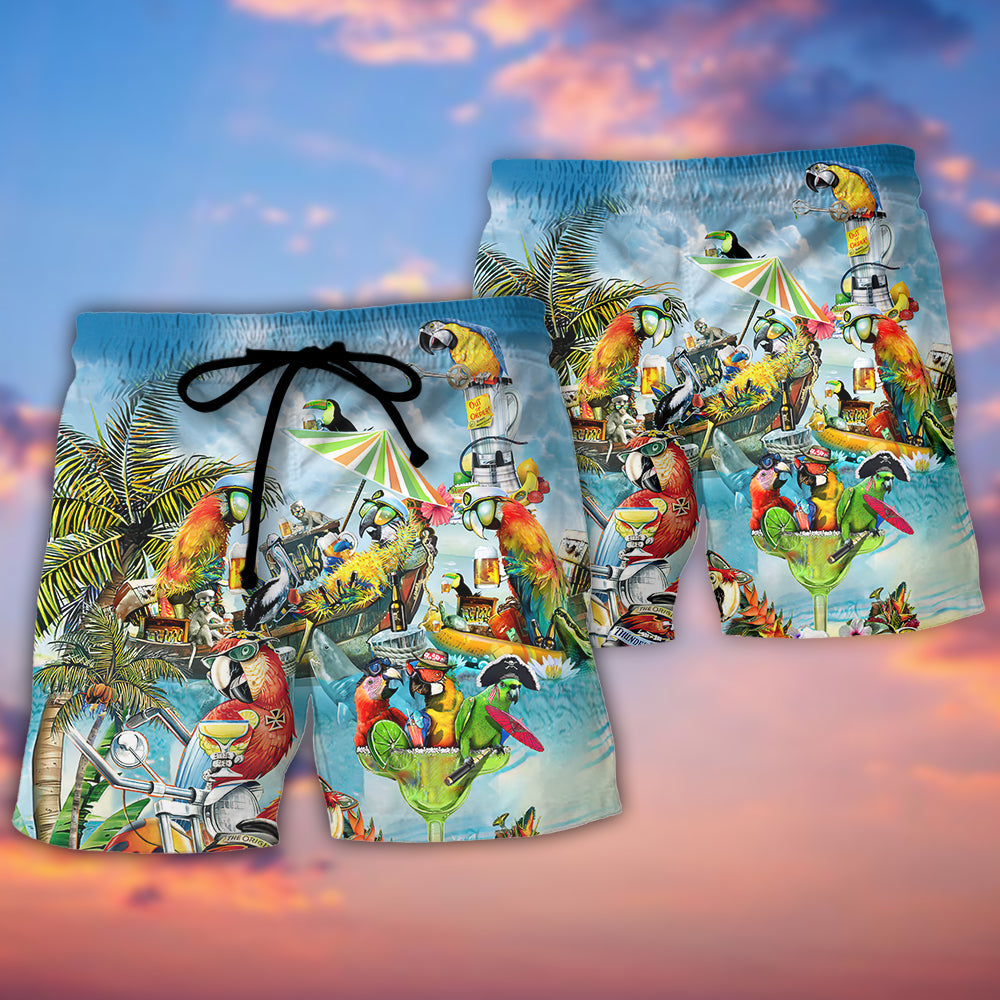 Parrot Cocktail Summer Tropical Vibes Beach Shorts For Sunny Holidays And Comfortable Daily Styling