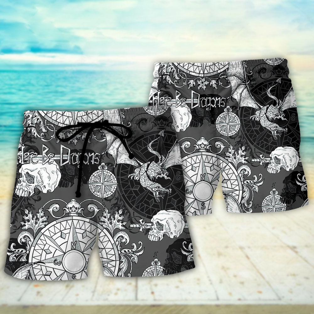 Fire Dragon Gothic Compass Baroque Beach Shorts Pattern Detail For Relaxed Warm Weather Outfits