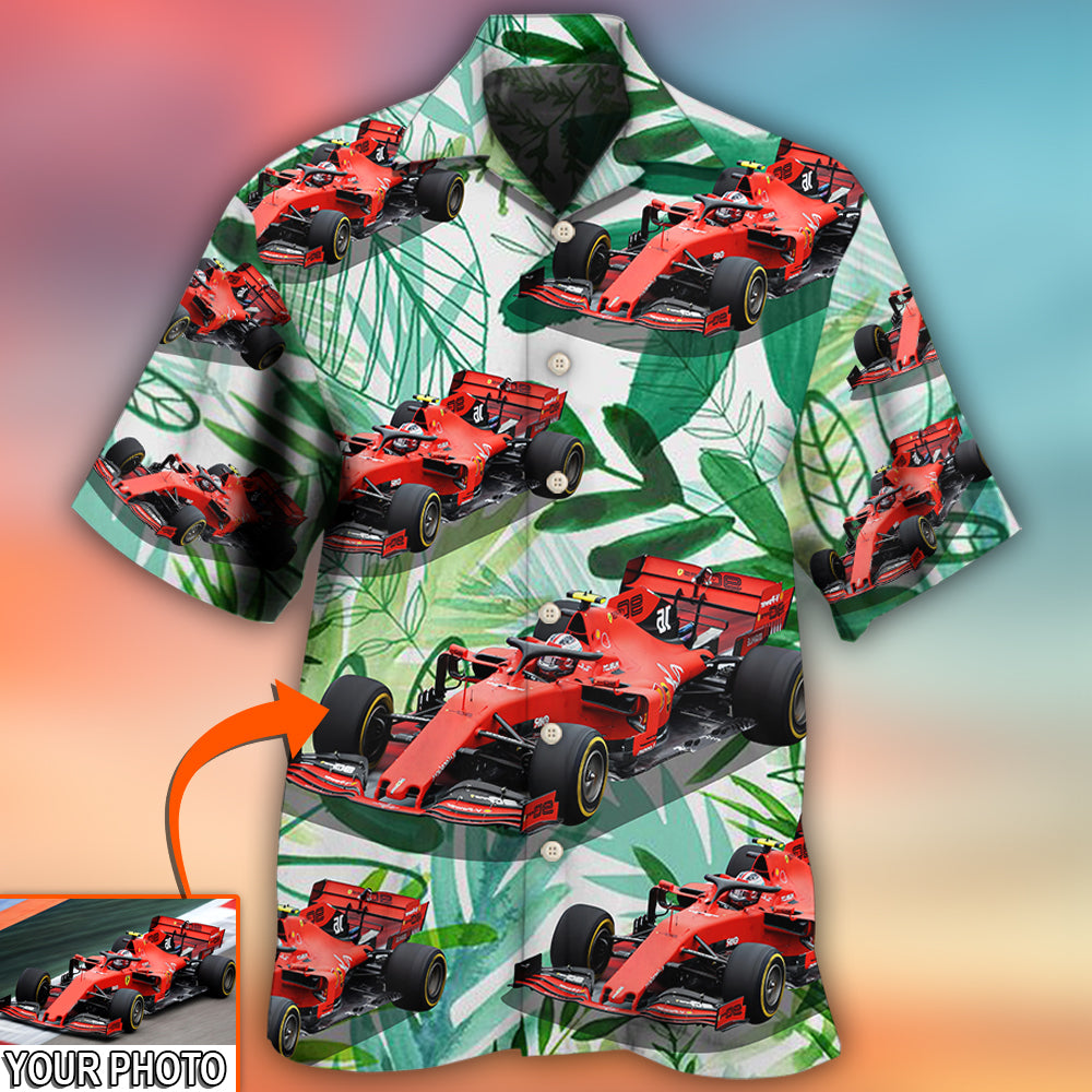 Tropical Car Formula Custom Photo Hawaiian Shirt Design View For Resort Travel And Thoughtful Gifting