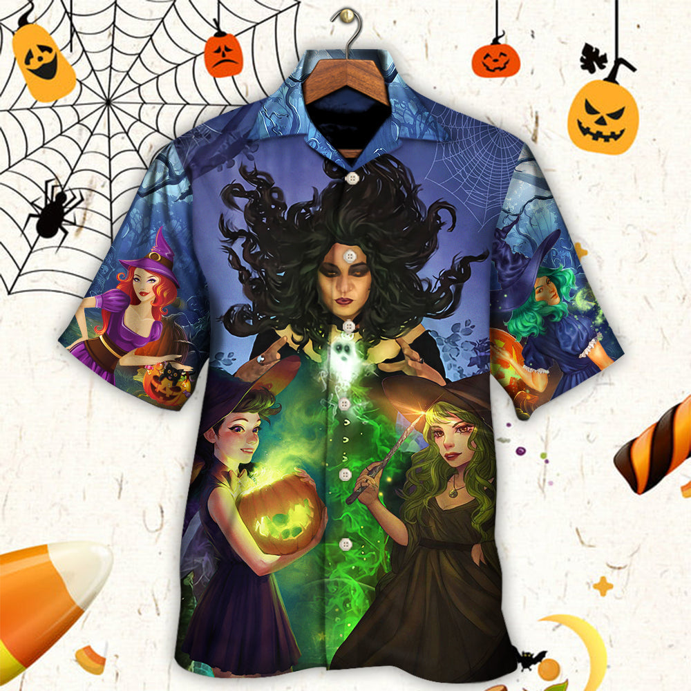 Dark Halloween Witch Ghost Enchanted Forest Hawaiian Shirt For Summer Events And Casual Outdoor Wear